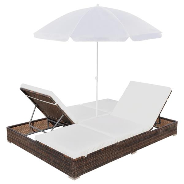 Grote foto vidaxl loungebed met parasol poly rattan bruin tuin en terras tuinmeubelen