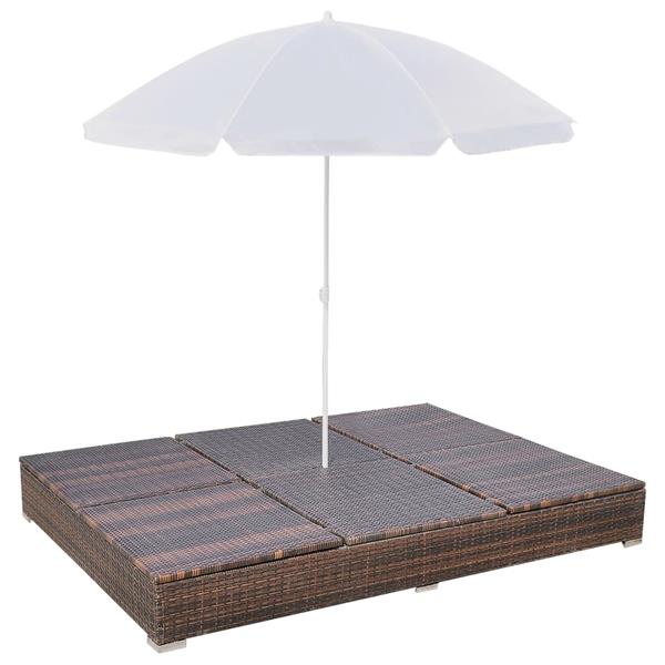 Grote foto vidaxl loungebed met parasol poly rattan bruin tuin en terras tuinmeubelen