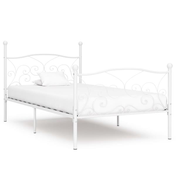 Grote foto vidaxl bedframe met lattenbodem metaal wit 100x200 cm antiek en kunst stoelen en banken