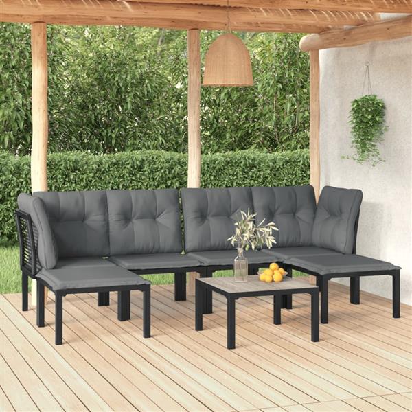 Grote foto vidaxl 7 delige loungeset poly rattan zwart en grijs tuin en terras tuinmeubelen