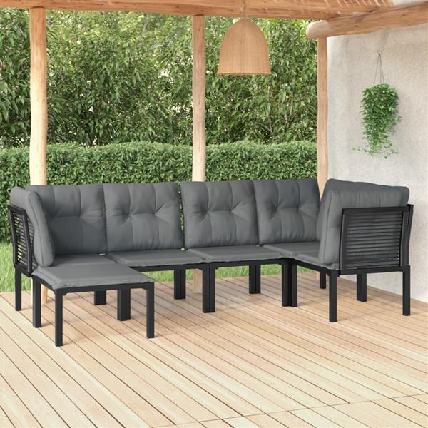 Grote foto vidaxl 6 delige loungeset poly rattan zwart en grijs tuin en terras tuinmeubelen