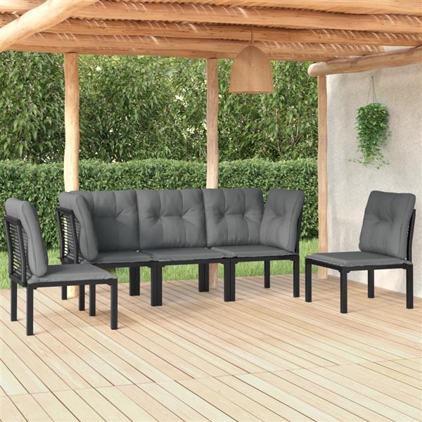 Grote foto vidaxl 5 delige loungeset poly rattan zwart en grijs tuin en terras tuinmeubelen