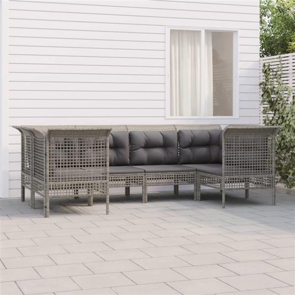 Grote foto vidaxl 6 delige loungeset met kussens poly rattan grijs tuin en terras tuinmeubelen