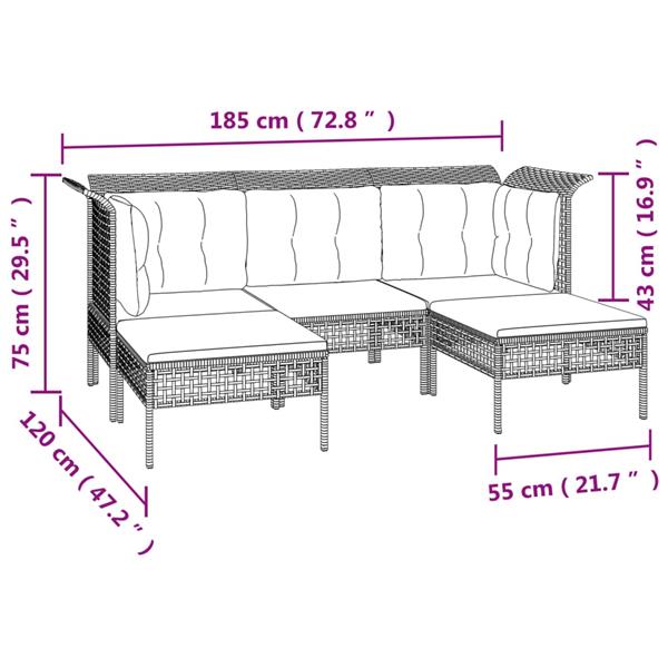 Grote foto vidaxl 6 delige loungeset met kussens poly rattan grijs tuin en terras tuinmeubelen