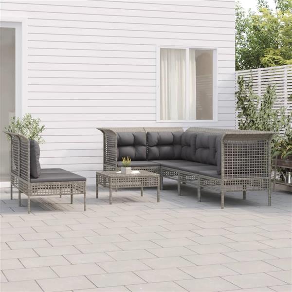 Grote foto vidaxl 8 delige loungeset met kussens poly rattan grijs tuin en terras tuinmeubelen