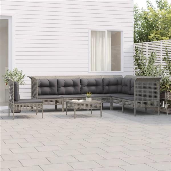 Grote foto vidaxl 8 delige loungeset met kussens poly rattan grijs tuin en terras tuinmeubelen