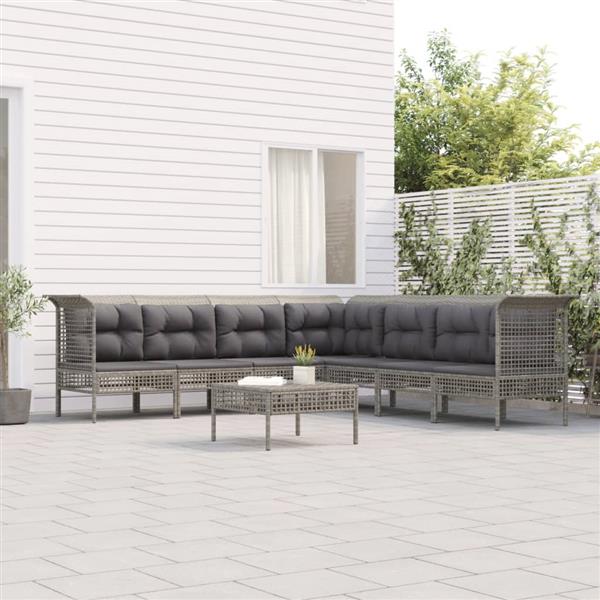 Grote foto vidaxl 8 delige loungeset met kussens poly rattan grijs tuin en terras tuinmeubelen