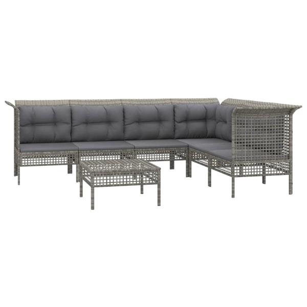 Grote foto vidaxl 7 delige loungeset met kussens poly rattan grijs tuin en terras tuinmeubelen