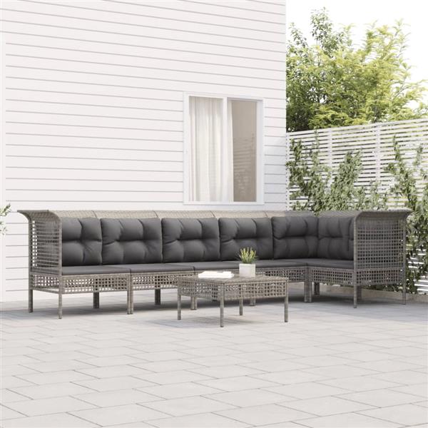 Grote foto vidaxl 7 delige loungeset met kussens poly rattan grijs tuin en terras tuinmeubelen