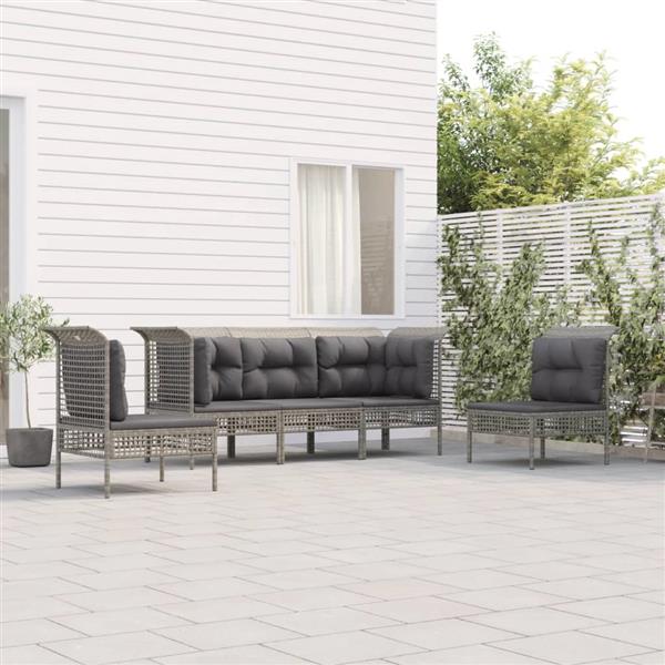 Grote foto vidaxl 5 delige loungeset met kussens poly rattan grijs tuin en terras tuinmeubelen