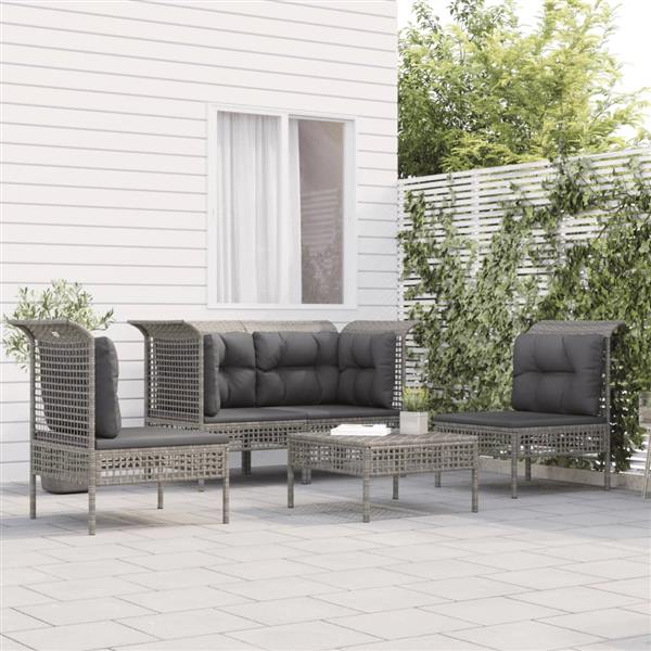 Grote foto vidaxl 5 delige loungeset met kussens poly rattan grijs tuin en terras tuinmeubelen