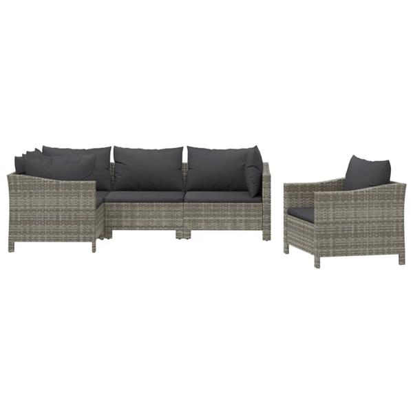 Grote foto vidaxl 5 delige loungeset met kussens poly rattan grijs tuin en terras tuinmeubelen