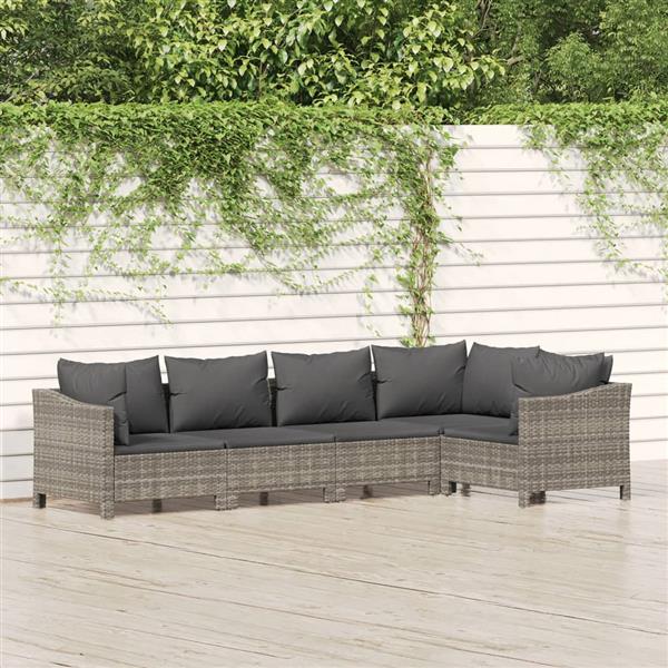 Grote foto vidaxl 5 delige loungeset met kussens poly rattan grijs tuin en terras tuinmeubelen