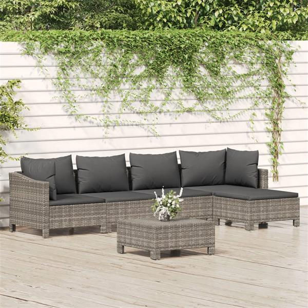 Grote foto vidaxl 6 delige loungeset met kussens poly rattan grijs tuin en terras tuinmeubelen