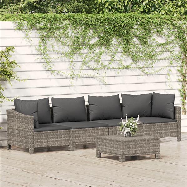 Grote foto vidaxl 5 delige loungeset met kussens poly rattan grijs tuin en terras tuinmeubelen