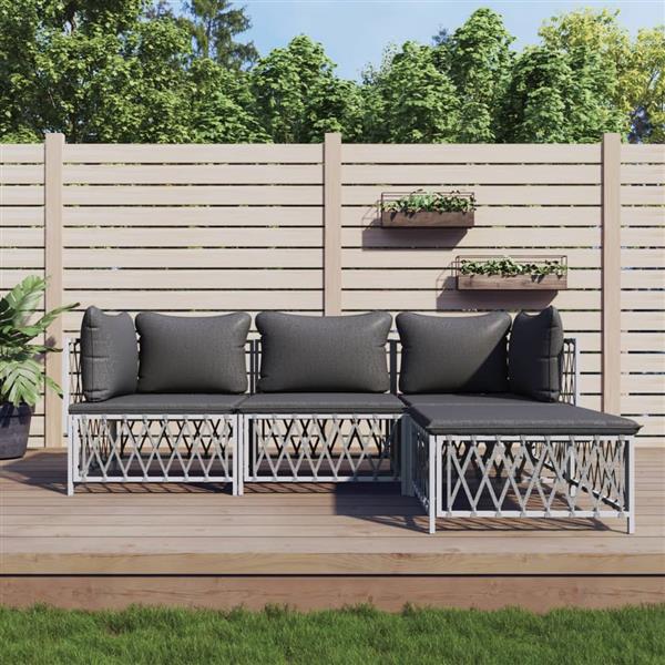 Grote foto vidaxl 4 delige loungeset met kussens staal wit tuin en terras tuinmeubelen