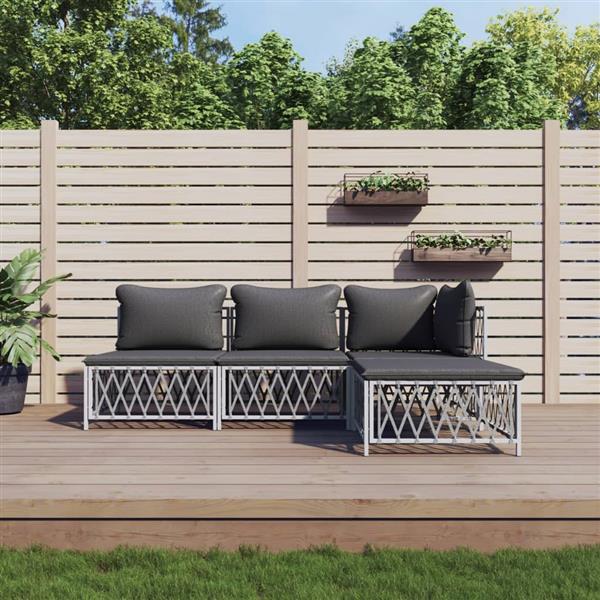 Grote foto vidaxl 4 delige loungeset met kussens staal wit tuin en terras tuinmeubelen