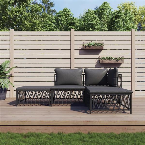 Grote foto vidaxl 4 delige loungeset met kussens staal antracietkleurig tuin en terras tuinmeubelen