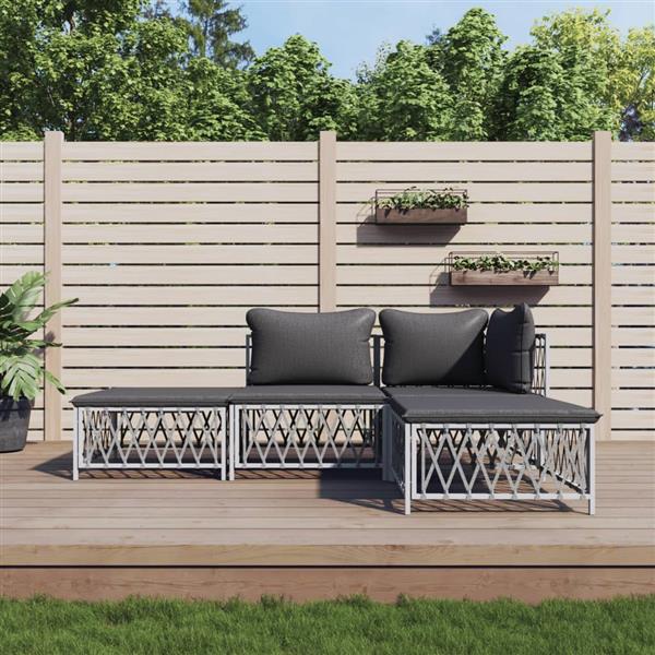 Grote foto vidaxl 4 delige loungeset met kussens staal wit tuin en terras tuinmeubelen