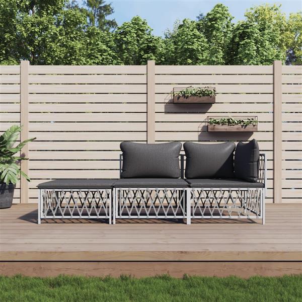 Grote foto vidaxl 3 delige loungeset met kussens staal wit tuin en terras tuinmeubelen