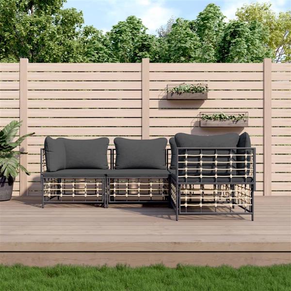 Grote foto vidaxl 4 delige loungeset met kussens poly rattan antracietkleurig tuin en terras tuinmeubelen