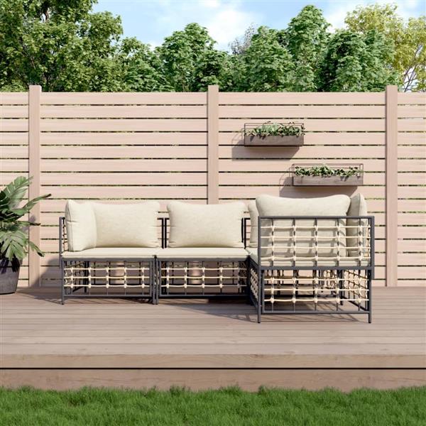 Grote foto vidaxl 4 delige loungeset met kussens poly rattan antracietkleurig tuin en terras tuinmeubelen