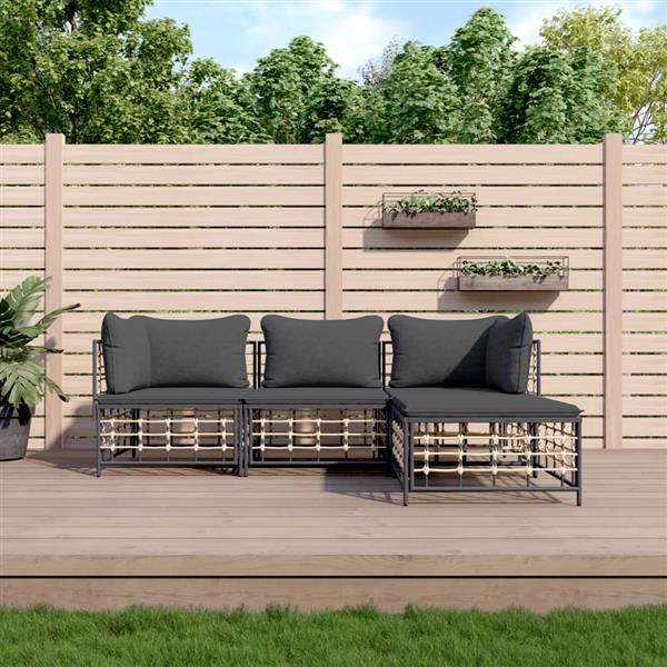 Grote foto vidaxl 4 delige loungeset met kussens poly rattan antracietkleurig tuin en terras tuinmeubelen