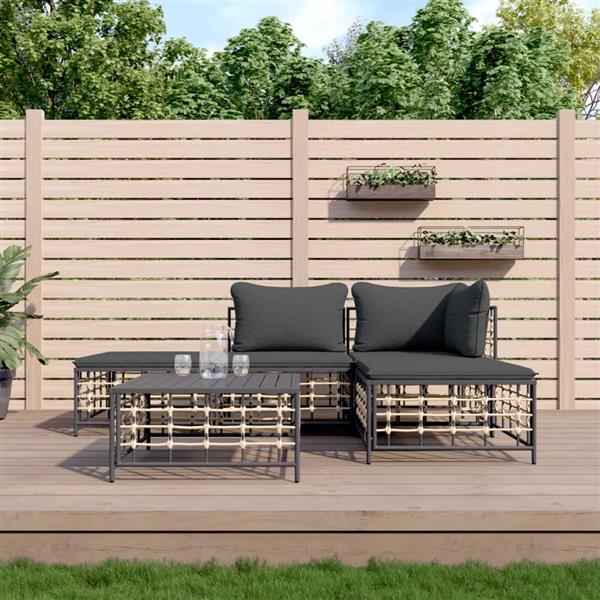 Grote foto vidaxl 5 delige loungeset met kussens poly rattan antracietkleurig tuin en terras tuinmeubelen