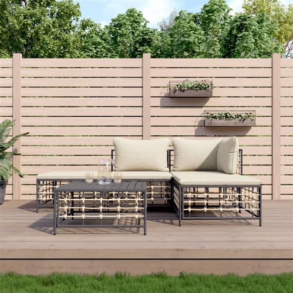 Grote foto vidaxl 5 delige loungeset met kussens poly rattan antracietkleurig tuin en terras tuinmeubelen