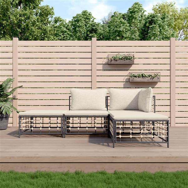 Grote foto vidaxl 4 delige loungeset met kussens poly rattan antracietkleurig tuin en terras tuinmeubelen