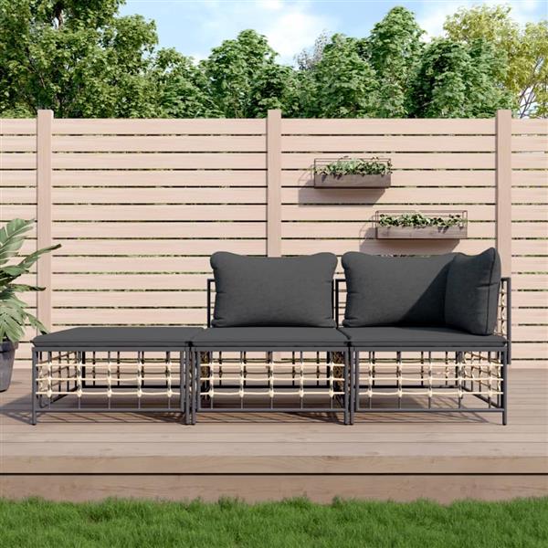 Grote foto vidaxl 3 delige loungeset met kussens poly rattan antracietkleurig tuin en terras tuinmeubelen