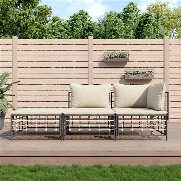 Grote foto vidaxl 3 delige loungeset met kussens poly rattan antracietkleurig tuin en terras tuinmeubelen