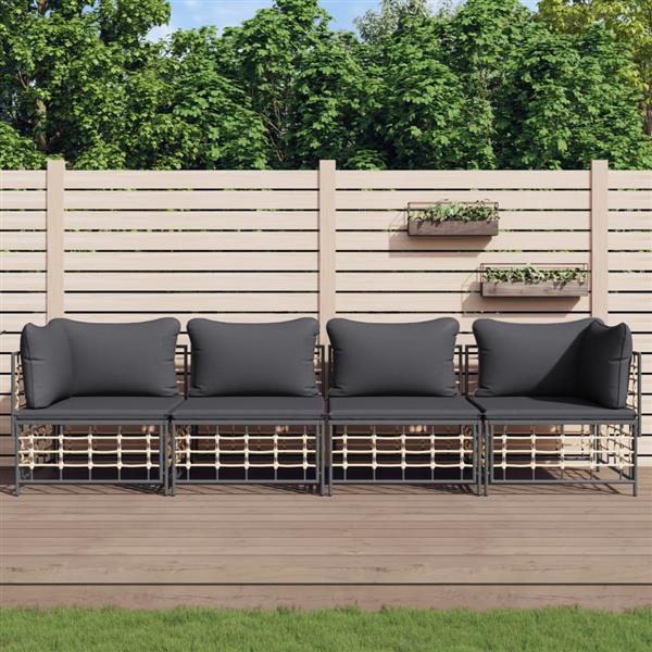 Grote foto vidaxl 4 delige loungeset met kussens poly rattan antracietkleurig tuin en terras tuinmeubelen