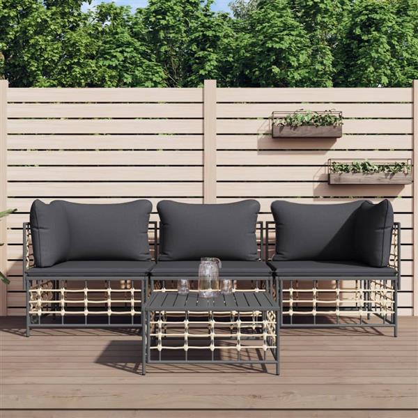 Grote foto vidaxl 4 delige loungeset met kussens poly rattan antracietkleurig tuin en terras tuinmeubelen