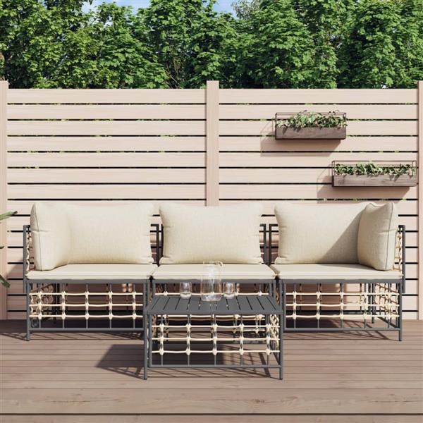 Grote foto vidaxl 4 delige loungeset met kussens poly rattan antracietkleurig tuin en terras tuinmeubelen