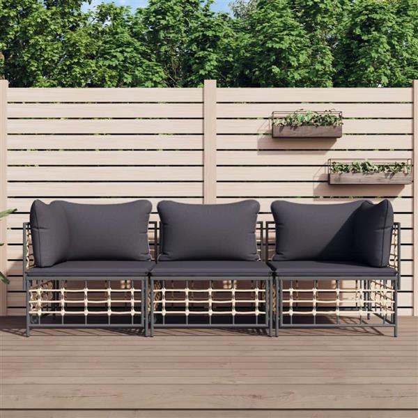 Grote foto vidaxl 3 delige loungeset met kussens poly rattan antracietkleurig tuin en terras tuinmeubelen