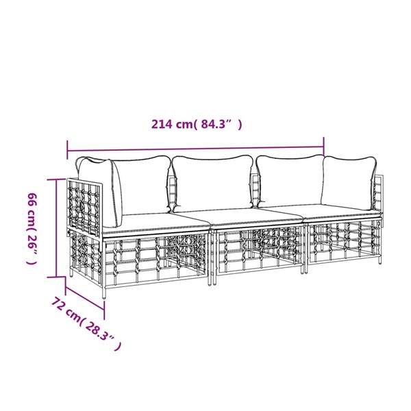 Grote foto vidaxl 3 delige loungeset met kussens poly rattan antracietkleurig tuin en terras tuinmeubelen