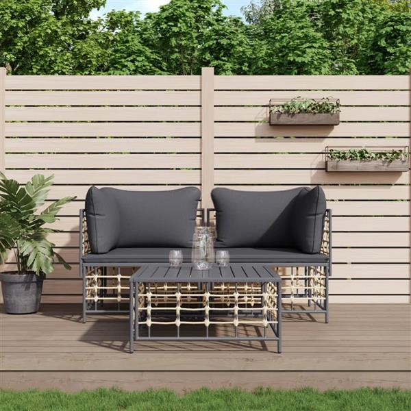 Grote foto vidaxl 3 delige loungeset met kussens poly rattan antracietkleurig tuin en terras tuinmeubelen