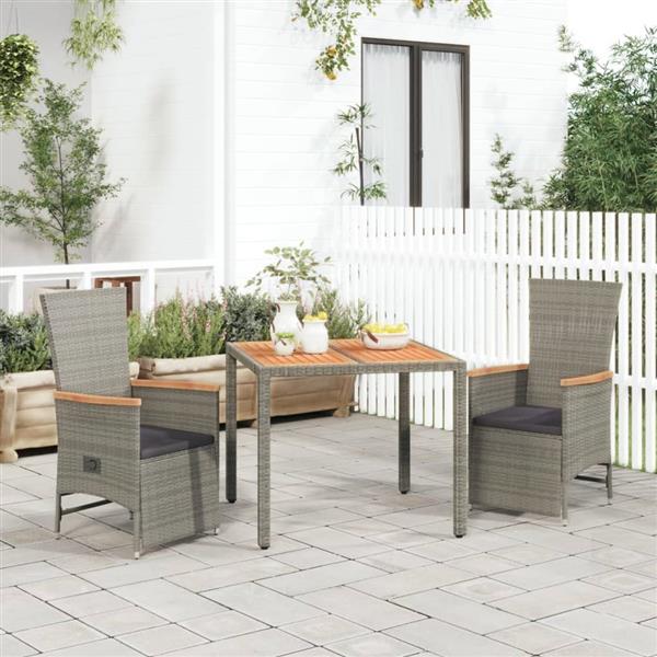 Grote foto vidaxl 3 delige tuinset met kussens poly rattan grijs tuin en terras tuinmeubelen