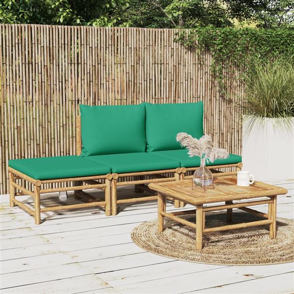 Grote foto vidaxl 4 delige loungeset met kussens bamboe groen tuin en terras tuinmeubelen