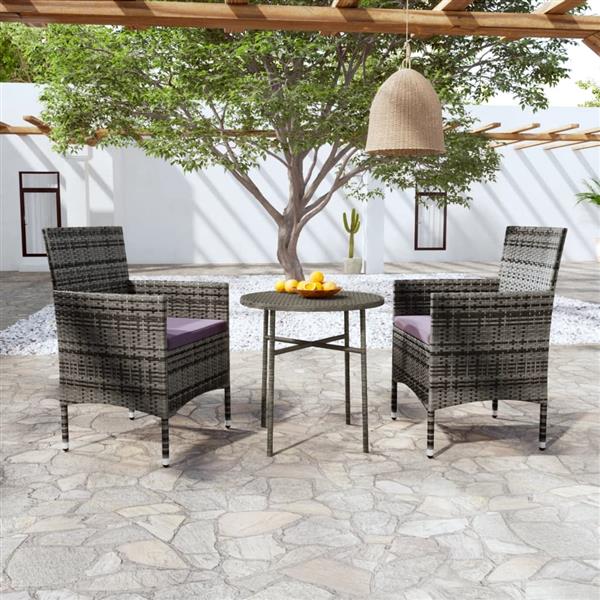 Grote foto vidaxl 3 delige tuinset poly rattan grijs tuin en terras tuinmeubelen