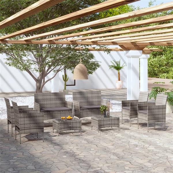 Grote foto vidaxl 8 delige loungeset met kussens poly rattan grijs tuin en terras tuinmeubelen