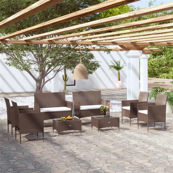 Grote foto vidaxl 8 delige loungeset met kussens poly rattan bruin tuin en terras tuinmeubelen