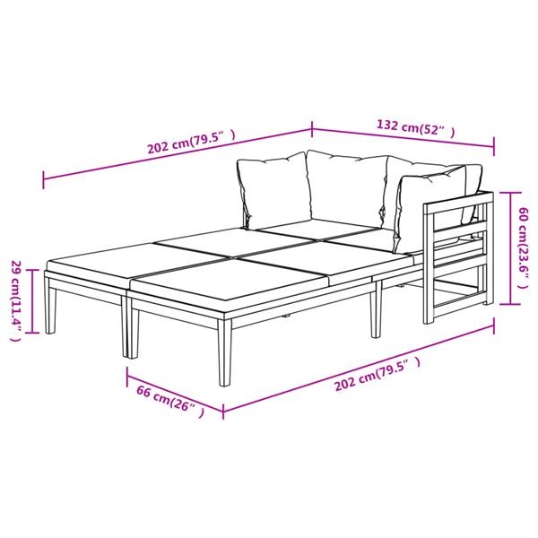 Grote foto vidaxl ligstoelen 2 st met cr mewitte kussens acaciahout tuin en terras tuinmeubelen