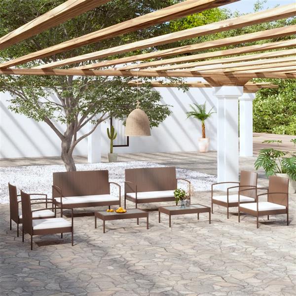 Grote foto vidaxl 8 delige loungeset met kussens poly rattan bruin tuin en terras tuinmeubelen