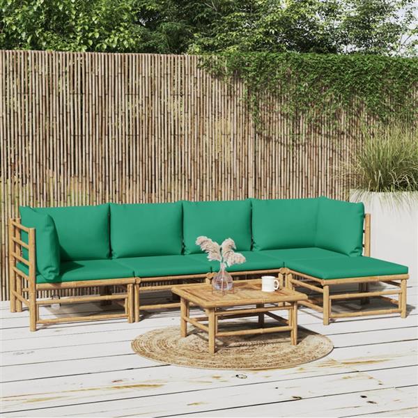 Grote foto vidaxl 6 delige loungeset met kussens bamboe groen tuin en terras tuinmeubelen